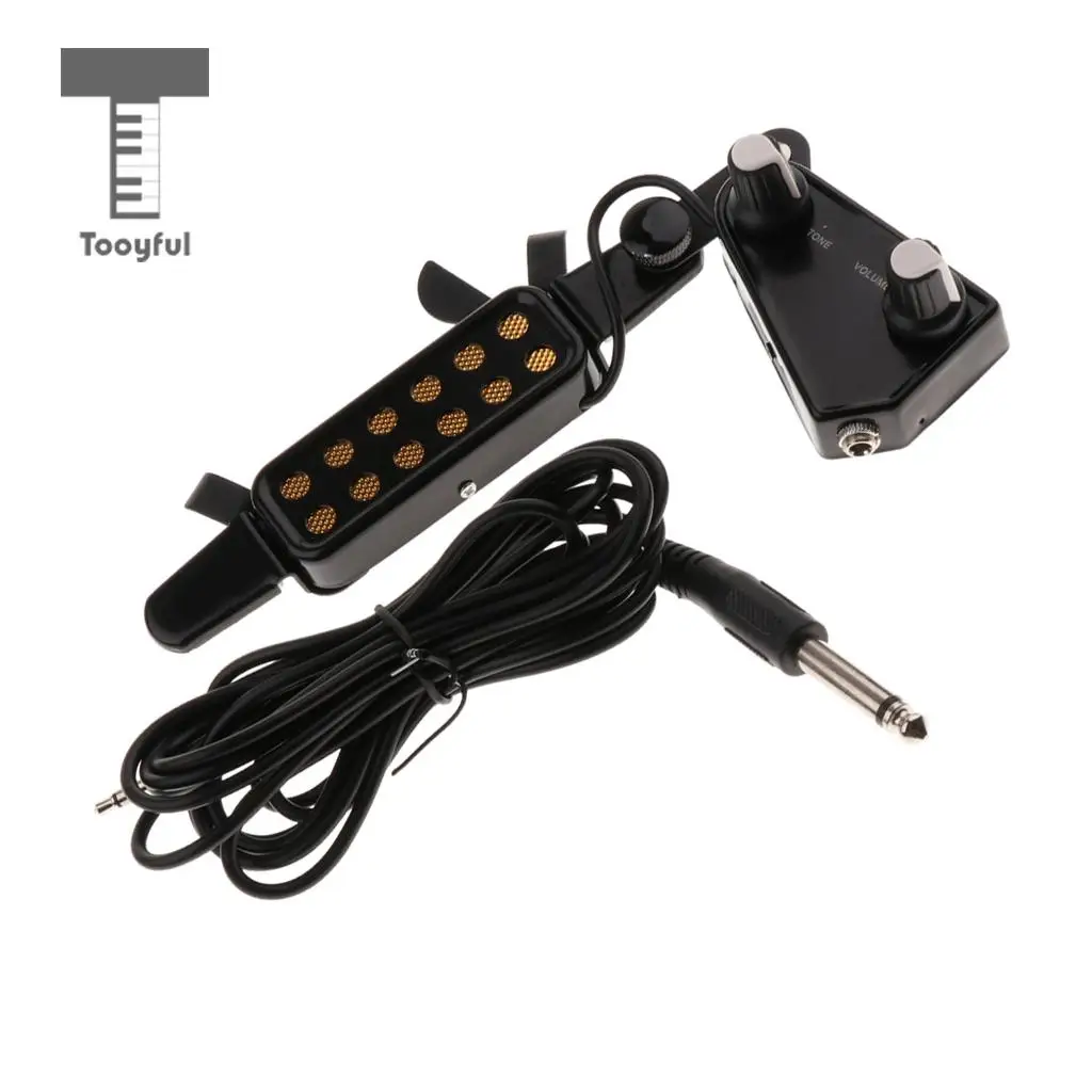 Tooyful 1 Set Acoustic Guitar Soundhole Pickup Transducer With Tone Volume Control & 6.35mm 3.5mm Cable