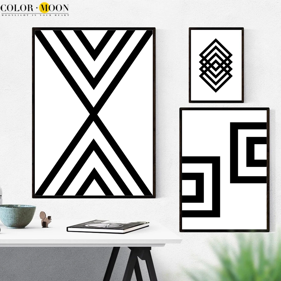 COLORMOON Geometric Wall Art Print Canvas Painting Nordic Poster Black