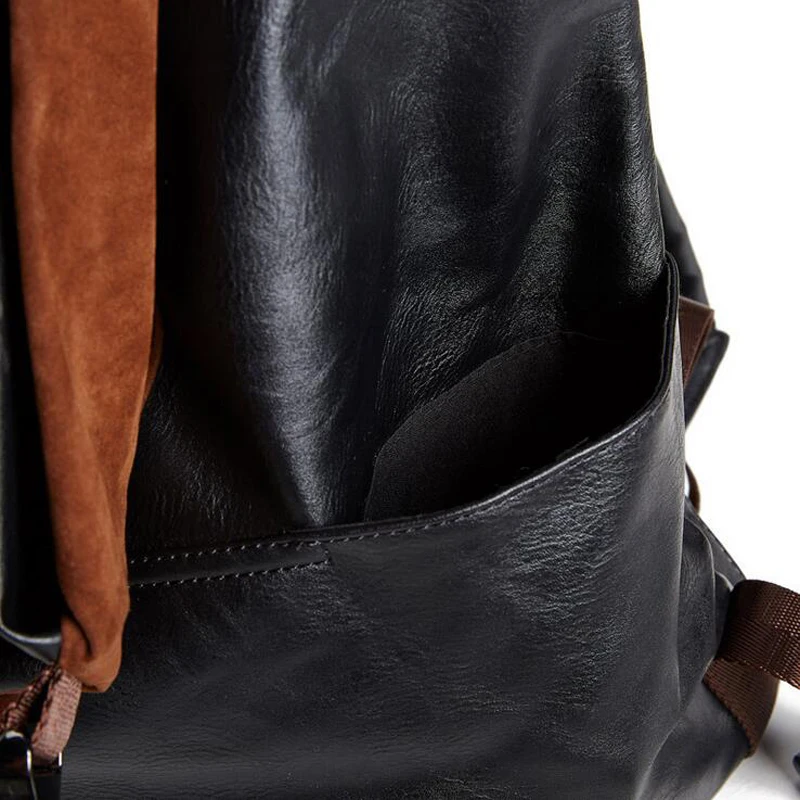 2017 Mochilas de cuero de la mochila de los hombres de la manera Mochilas masculinas de la escuela de la universidad para la mochila del negro del morral del ordenador portátil de la calidad del adolescente