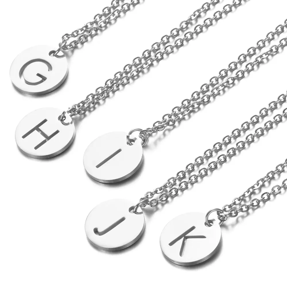 3Pcs/Lot A-Z 26 Initials Name Necklace 12mm Round Pendant Letter Alphabets Necklace  Stainless Steel Femme Choker gift for Women