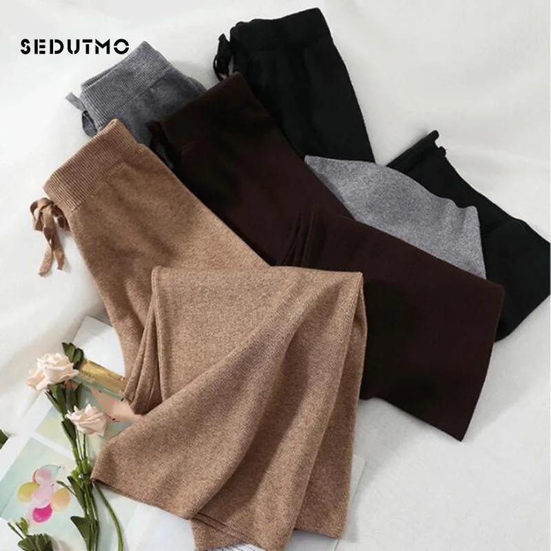 

SEDUTMO Winter High Waist Pants Women Wide Leg Pant Loose Trousers Knitting Vintage Casual Streetwear Black Sweatpants ED574