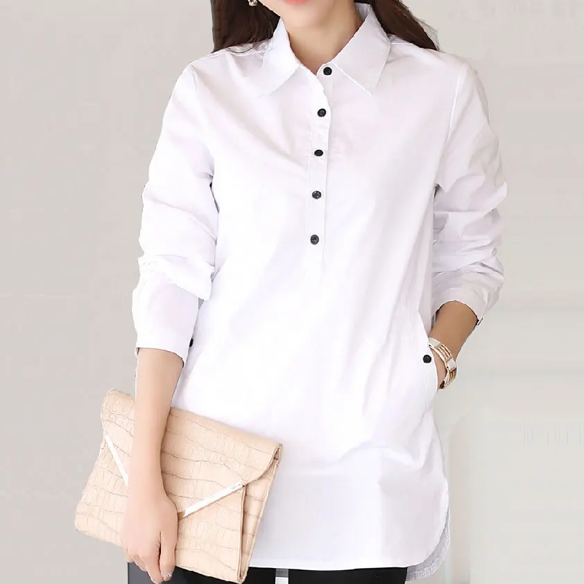 

S-3XL Oversize Long Blouse Women Brand New Design Autumn Turn-Down Collar Cotton Tops Button Long Sleeve White Shirt