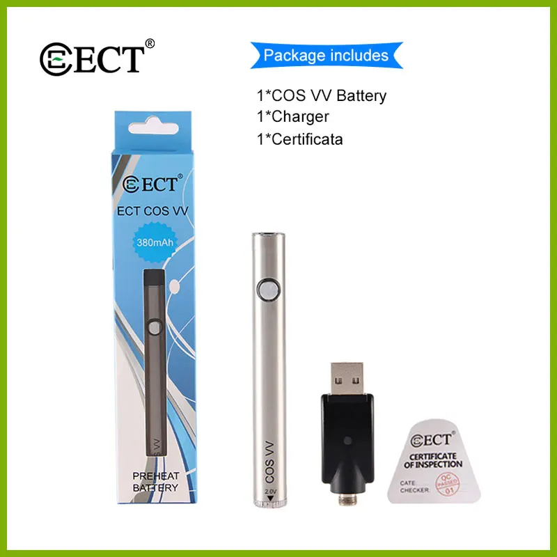 Vape Mod ECT COS Preheat VV батарея 450 мАч переменное напряжение электронная сигарета мод с usb-кабелем для 510 вапорайзер с резьбой