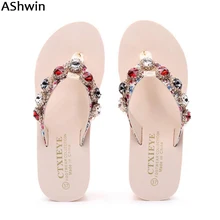 AShwin/Модные женские сандалии; уличные Вьетнамки со стразами; блестящие пляжные шлепанцы в богемном стиле; Летние уличные тапки-шлепанцы