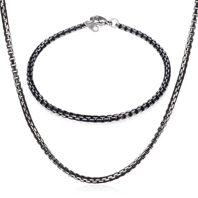 

Black Box Chain Set Bracelet Men's Jewelry Necklace Aluminium Alloy Trendy Sport/Causal Gift For Tiny Men Jewelry Set NH206