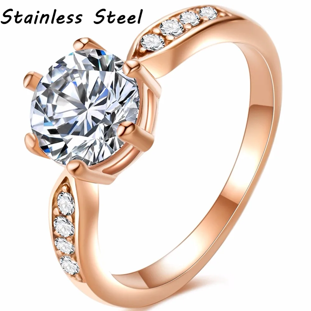 

Size 4-12 Stainless Steel Classical Solitaire Engagement Ring Wedding Bridal Halo Proposal Promise Anniversary Birthday Cocktail