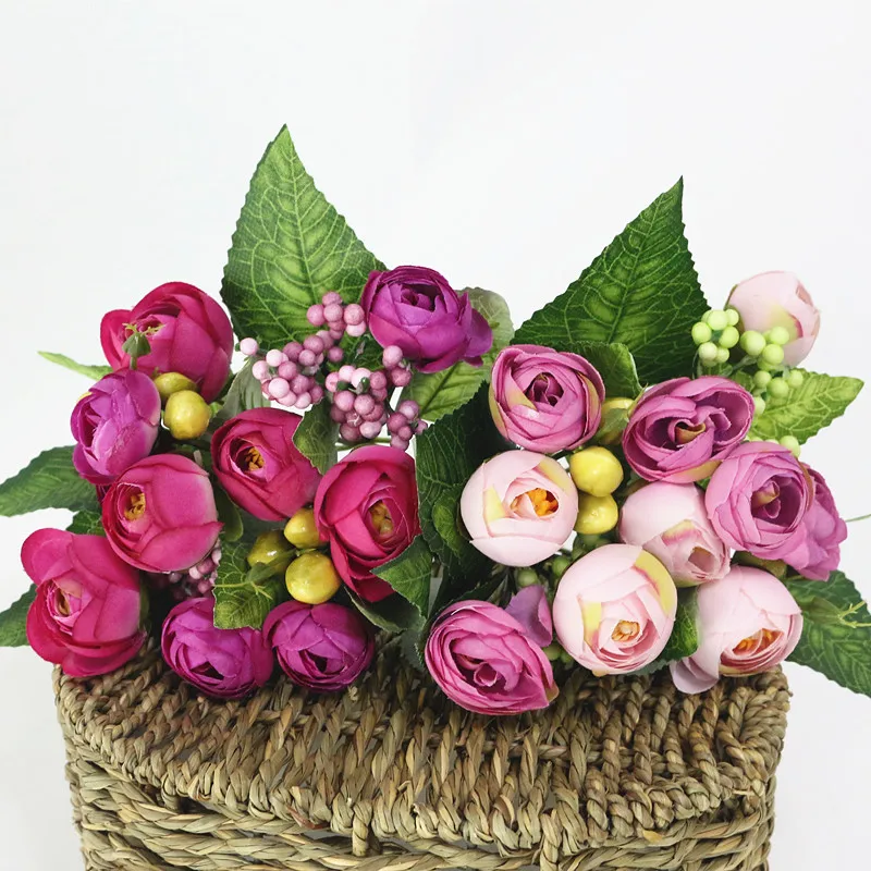 Flone 10 Head Artificial Tea Rose Flower Bouquet Silk Flower Simulation Tea Rose Fake Flower Wedding Home Party Decor Flores (4)