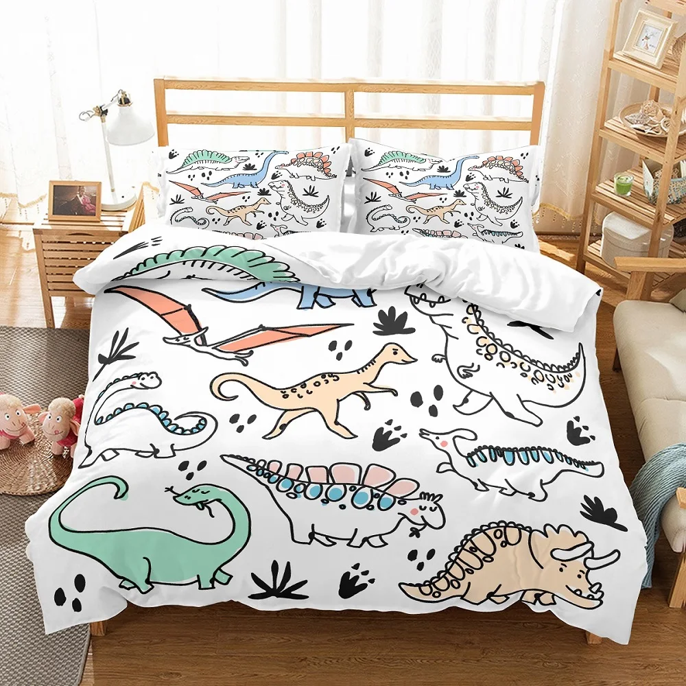 Kids Bedroom Decor Bedding Set Dinosaur Cartoon Duvet Cover Set