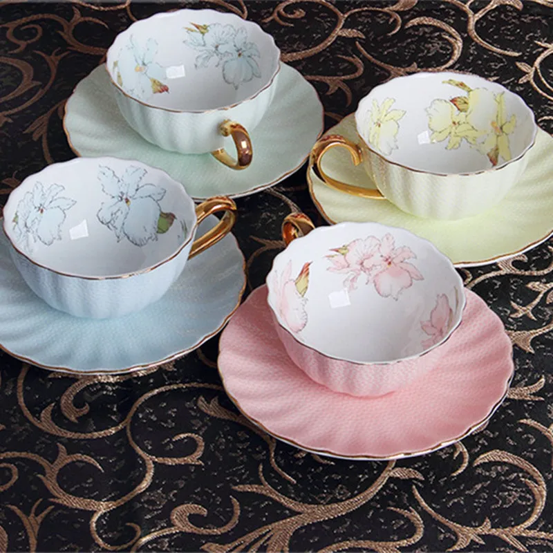 

2 Pcs/ set New Pink Blue Solid Coffee Tea Cup Saucer Ceramic Porcelain Coffee Tea Sets for Home Cafe Hotel Gift