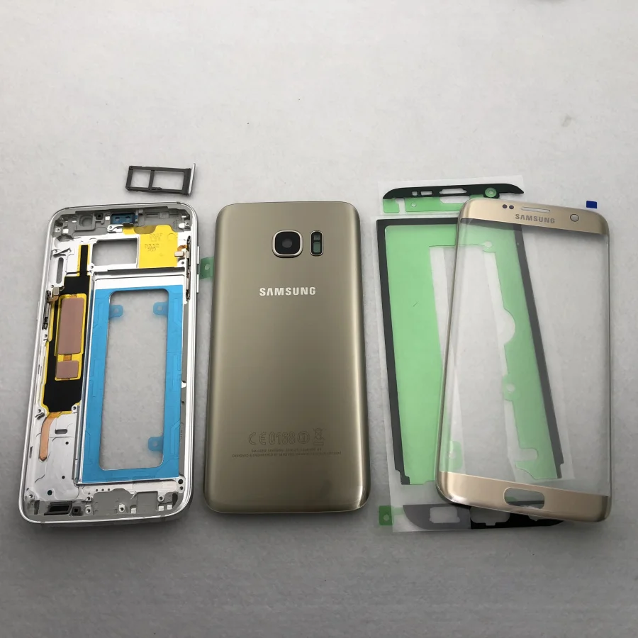 S7 средняя рамка Задняя крышка батареи для samsung Galaxy G930F G935F G930FD G935FD S7 Edge Полный Корпус с сенсорным стеклянным объективом