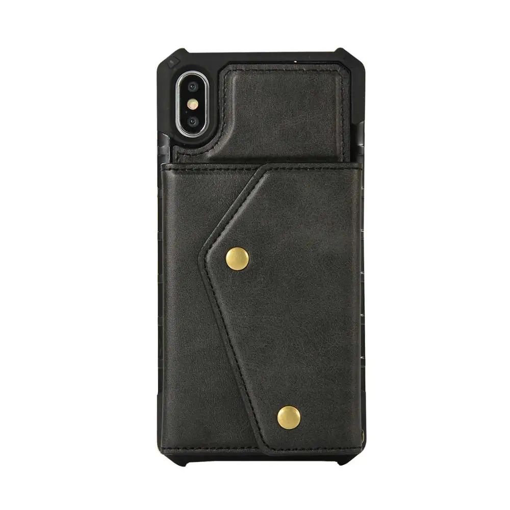 Премиум кожаный чехол для iPhone XS Max XR XS Kickstant отделения для карт Магнитная застежка ударопрочный кошелек чехол для iPhone X 7 8 - Цвет: black