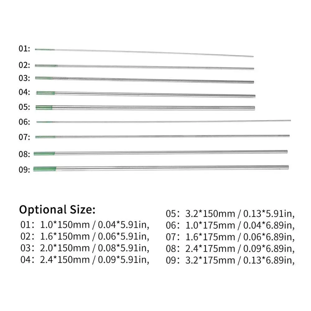 10 шт для переменного тока Tig сварки чистого Вольфрам электроды WP зеленый конец 1,0/1,6/2,0/2,4 мм