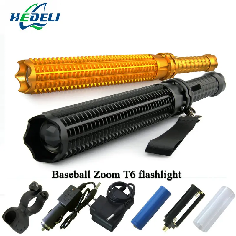 

powerful led flashlight telescoping cree xml t6 torch tactical Baseball Bat baton flash light self defense 18650 rechargeable