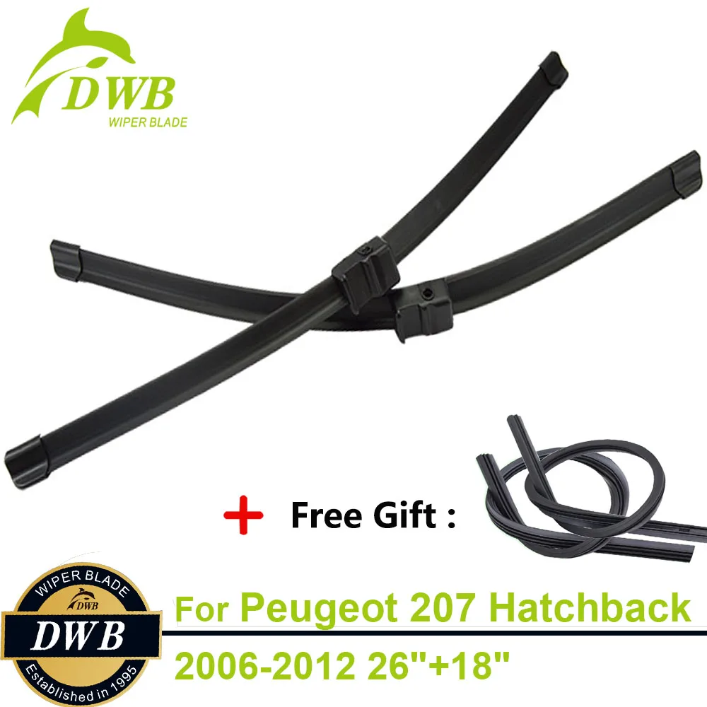 2PCS ECO Wiper Blades for Peugeot 207 Hatchback 2006 2012 26"+18", Free