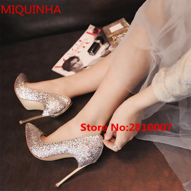 Spring Wedding Elegant Shoes MultiColor Glitter Bling Bling Women Pumps Pointed Toe Slip On Stiletto Blade High Heel Shoes Woman