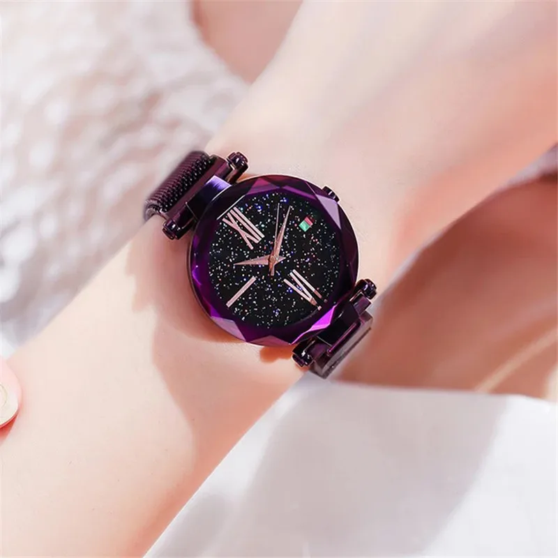 

2019 Luxury Rose Gold Women Watches Minimalism Starry Sky Magnet Buckle Fashion Casual Female Wristwatch Roman Numeral Clock