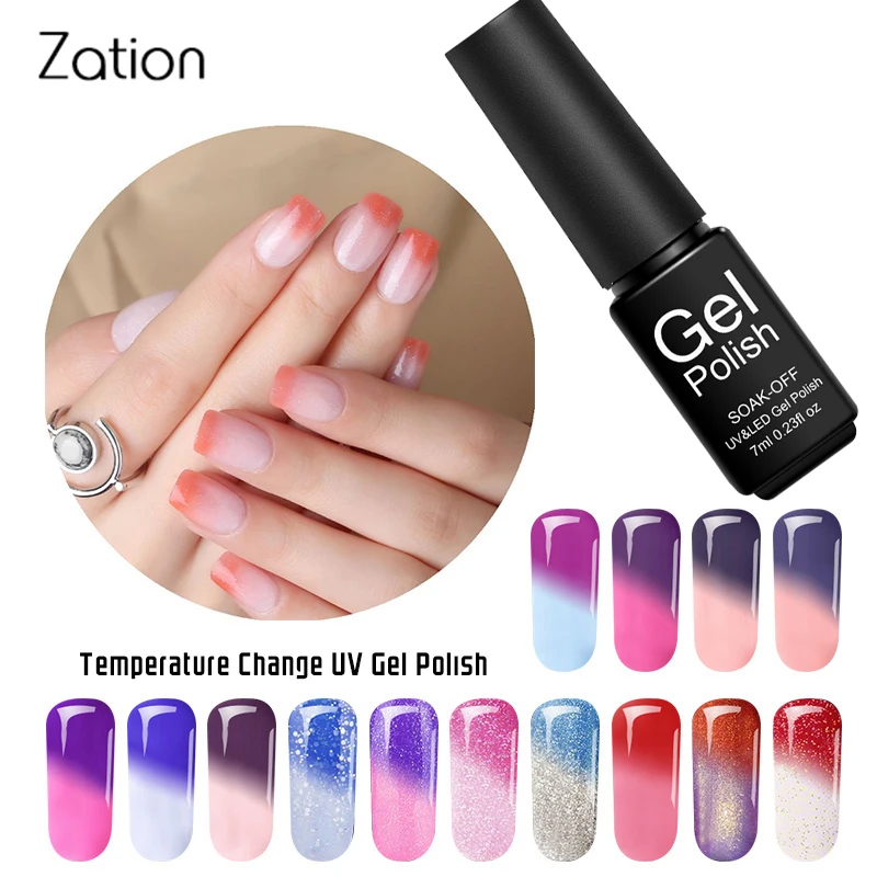 

Zation Thermo Change Gel Nail Polish Soak-Off UV LED 7ml Temperature Chameleon Nail Gel Polish Lak Long-Lasting Varnish Manicure