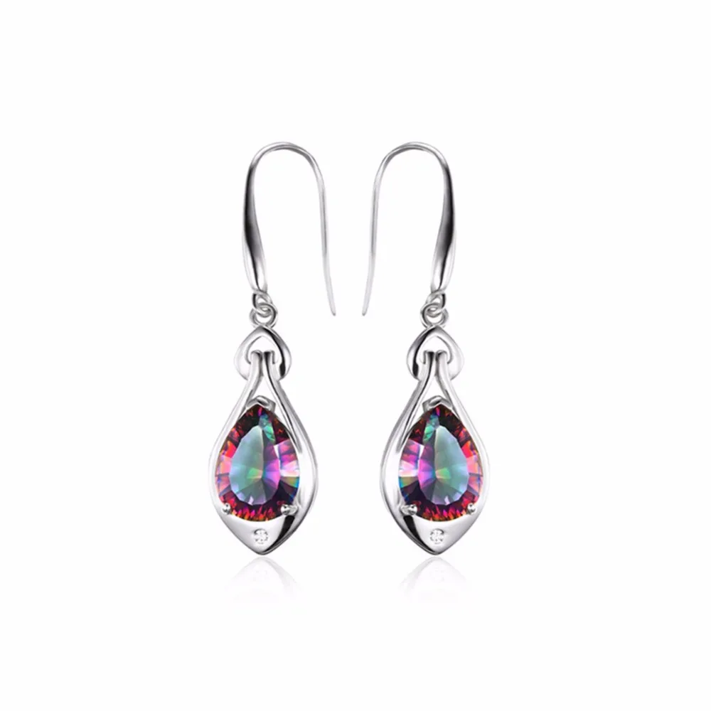 

Trendy 925 Sterling Silver Drop Earrings Rainbow Mysterious Crystal Water Drop Hanging Ear Hook For Women Girls Gift Wedding