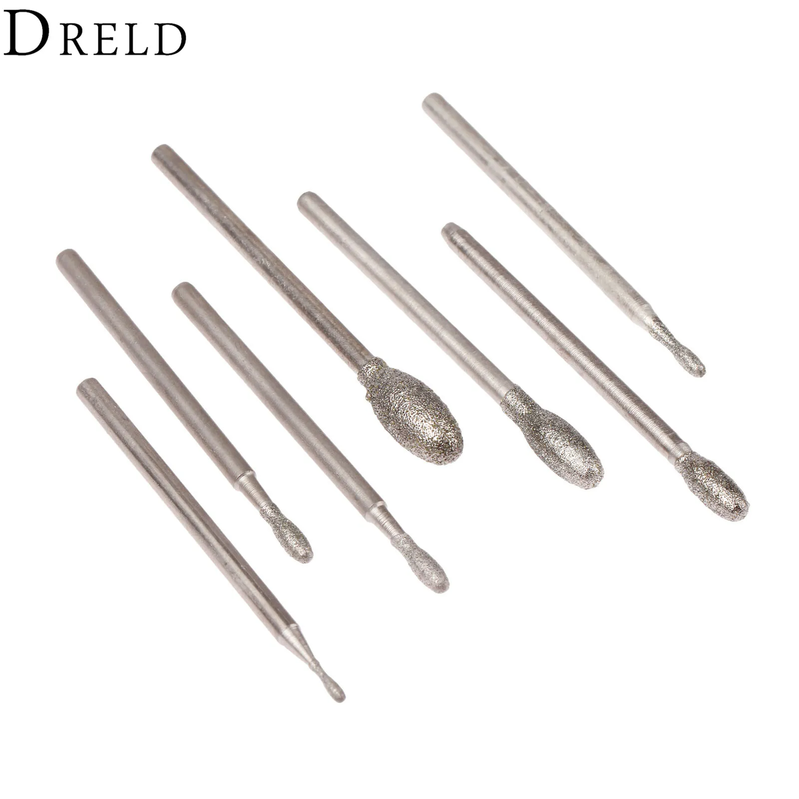 DRELD 7Pcs Dremel Accesories Oval Diamond Grinding Head Burrs Bits 2.35mm Shank Jade Stone Carving Polishing Engraving Tool DRELD 7Pcs Dremel Accesories Oval Diamond Grinding Head Burrs Bits 2.35mm Shank Jade Stone Carving Polishing Engraving Tool