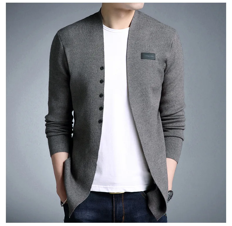 Весна Повседневный тонкий корейский мужской v-образный вырез вязаный кардиган модный тренд сплошной цвет мужской свитер пальто свитер