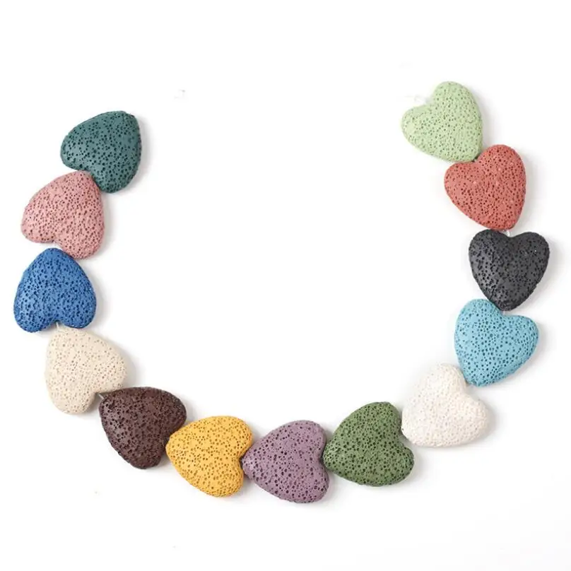 

20mm Colorful Heart Lava Stone Bead For DIY Essential Oil Diffuser Necklace Earrings Making