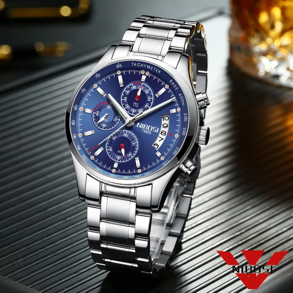 

Top Brand NIBOSI Male Genuine 3ATM Waterproof Wrist Watches Man Military Clock Businessman Chronograph Drop-shipping Man's Watch