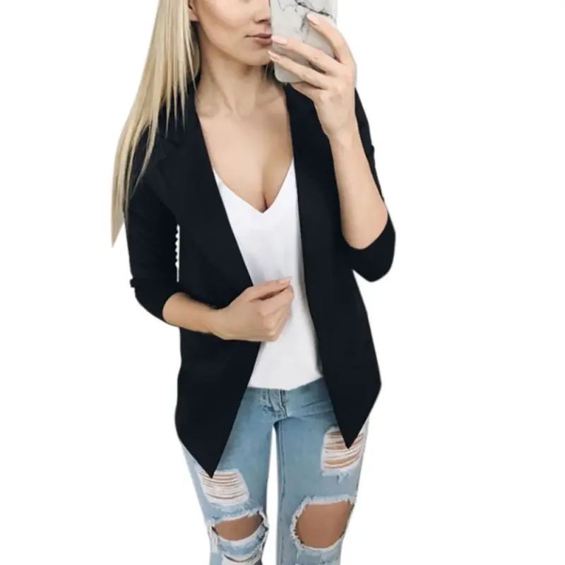 Slim Blazers Women Autumn Suit Jacket Female Work Office Lady Solid None Button Business Notched Blazer Coat Fashion Outwear