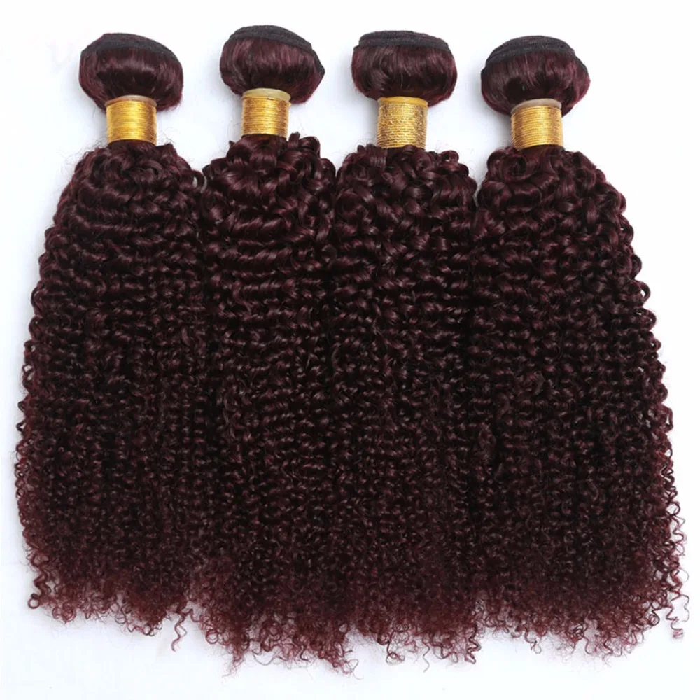 

Shireen Pre-colored Indian Kinky Curly Hair Weave 3 Bundles Bold 99j Red Burgundy Remy Human Hair Extensions 10"-28" Free shipp