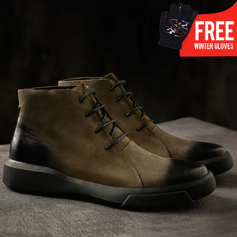 

OSCO High Top Quality Winter Men Boots Warm Lace Up Fashion Male Shoes Ankle Cowboy Motorcycle Boots Men Military Desert Boots