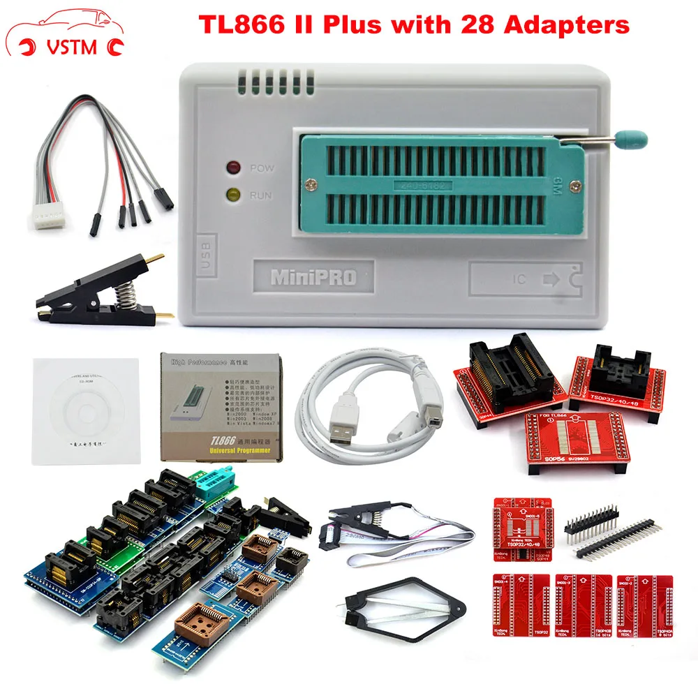 

Original V8.11 TL866II Plus with 28 Adapters EEPROM PIC AVR TL866A TL866CS USB Universal BIOS nand Programmer mcu Bios EPROM
