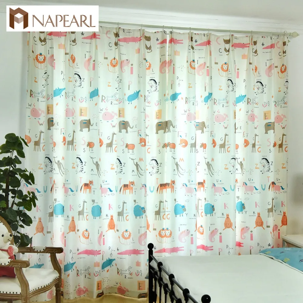 

NAPEARL Children Room Semi-blackout Curtain Cartoon Animals Design for Kids Ready Made Decor Door Drapes Single Panel fabrics