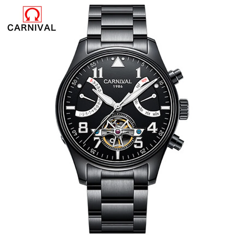 

CARNIVAL men watches full automatic mechanical watch Tourbillon perspective window leisure Luminous depth waterproof Male watch