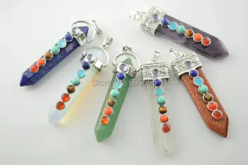 

Various Natural Stone Flat Pillar Point Shape Chakra Pendants Paved Cabochon On surface fit Fashion Jewelry Making