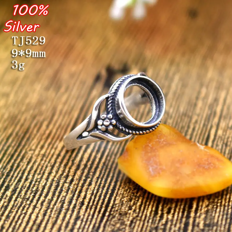 

925 Sterling Silver Adjustable Antique Silver Ring Blanks DIY Handmade 9MM Cabochon Settings for Women Jewelry Findings