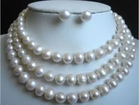

SHIPPING HOT sell new Style >>>>> 50" 9-10MM REAL SOUTH SEA WHITE PEARL NECKLACE EARRING 14k WHITE GOLD