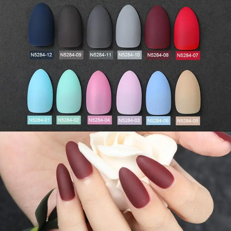 

1PC Fake Short Pointed Coffin False Nail Art Tips Stiletto False Nails Full Cover Manicure Candy Color Ballerinas Press On Nail