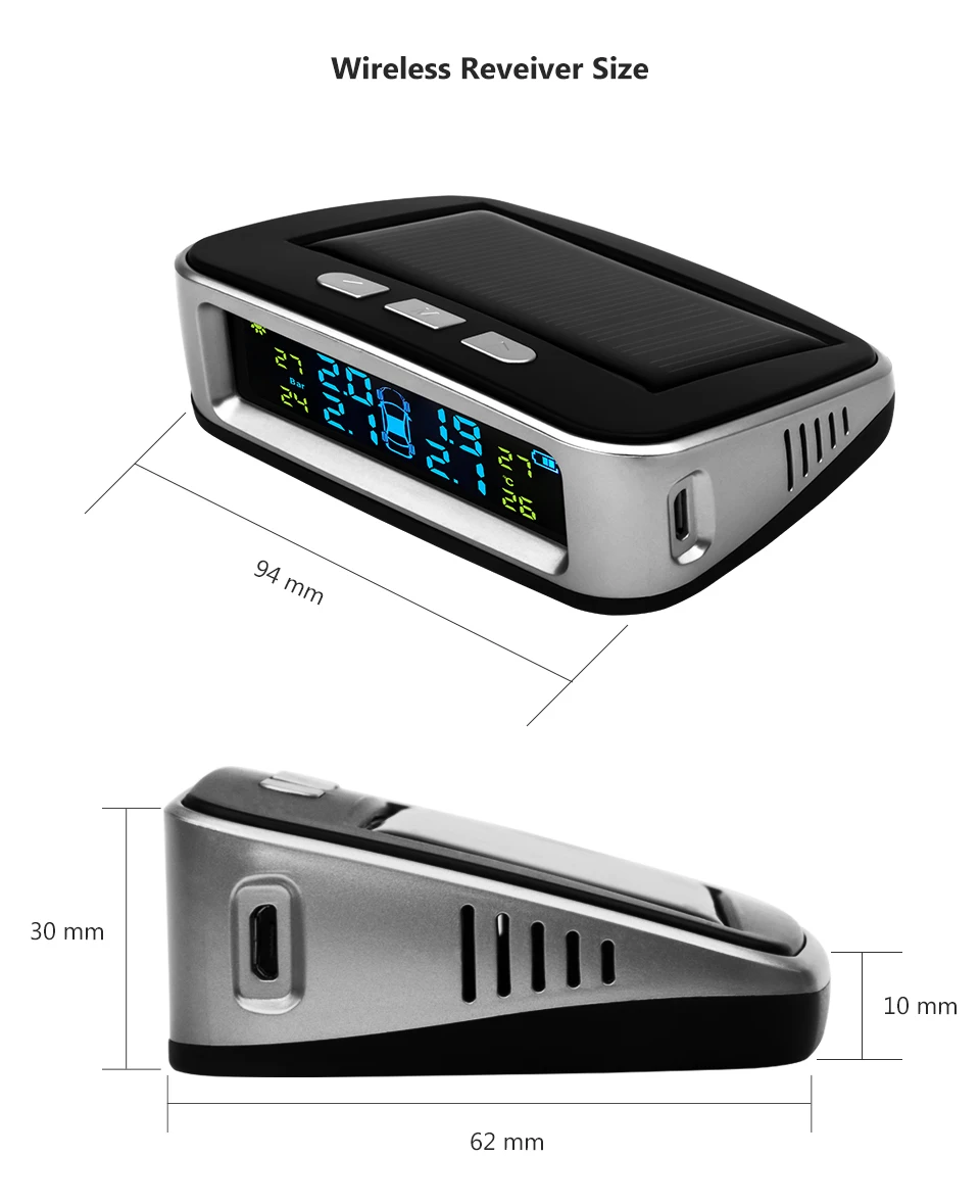 AOSHIKE беспроводная система контроля давления в автомобильных шинах TPMS ЖК-дисплей на солнечных батареях 4 внешних датчика Температурная сигнализация