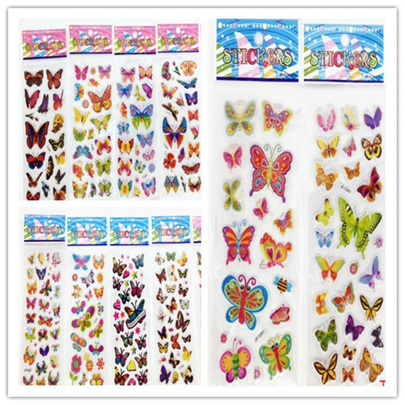 4 Sheets No Repeat Children/'S Cartoon Butterfly Stereoscopic Puffy Stickers Lots