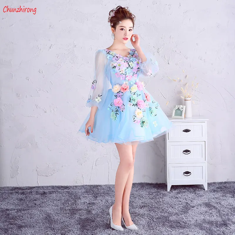 

Chunzhirong Elegant Vintage Handmade Flower Appliques Short Homecoming New V Neck Party Summer Cute 8th Grade Graduation Dresses