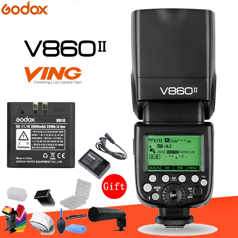 

Godox Ving V860II V860II-C 2.4G GN60 E-TTL HSS 1/8000s Li-ion Battery Camera Speedlite Flash for Canon DSLR + Gift Kit