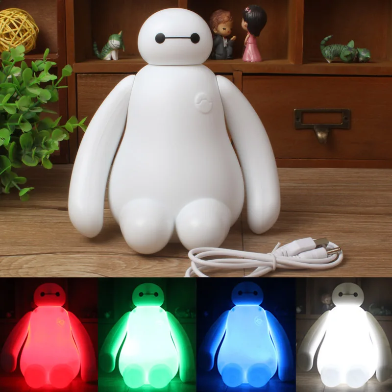 FENGLAIYI мультфильм Baymax Hero 6 Красочный красный-зеленый-синий светодиод Перезаряжаемый USB белый Ночник декор для детской спальни детские подарки