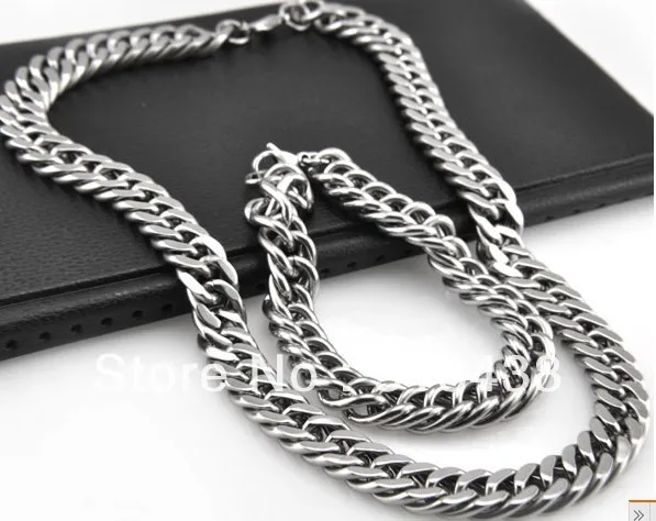 9 мм 1 комплект хип-хоп Высококачественная Серебряная ковбойская цепочка из нержавеющей стали 21," ожерелье и 8,8" браслет, супер мужские ювелирные изделия