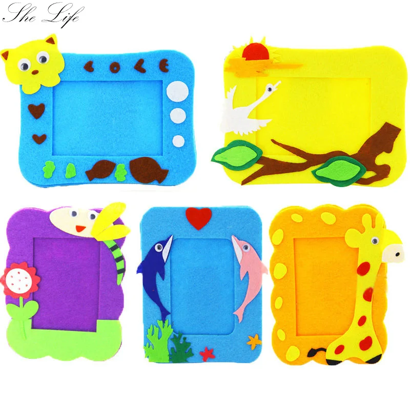 

DIY Cartoon Photo Frame 6 Inch 3D Stickers Kids Non Woven Felt Package Photo Decorate Craft Handmade Materials Kindergarten Gift