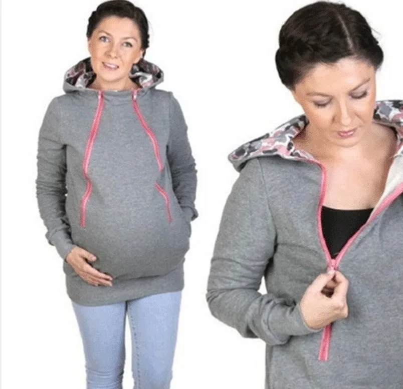 Одежда для беременных; толстовки для беременных; многофункциональное теплое хлопковое пальто-кенгуру; Daddy Chen; одежда для малышей; толстовки для беременных - Цвет: Серый