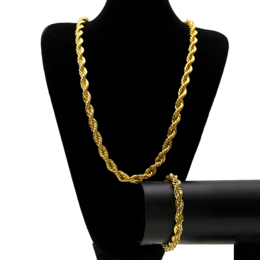 

Hiphop Jewelry Sets High Polished Twisted Chain Chain Hip Hop Rope Necklace Bracelets Men Trendy Style Gold Silver 6mm 10mm