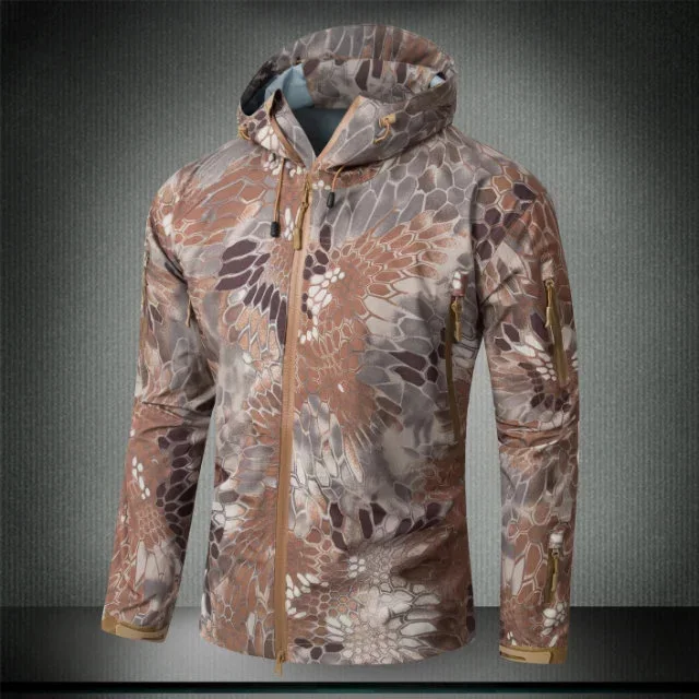 Мужская куртка Gear, непромокаемая армейская куртка-хардшелл для мужчин, тактические куртки Camo, весенние штормовки, пальто, камуфляжные куртки - Цвет: Brown Snake