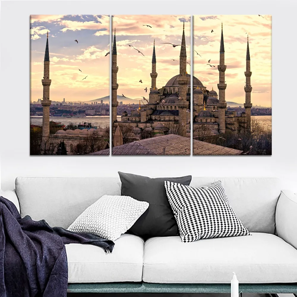 

Sultan Ahmed Mosque Building Landscape Painting 4 Piece Style Picture Canvas Print Type Modern Home Decor Wall Artwork Poster