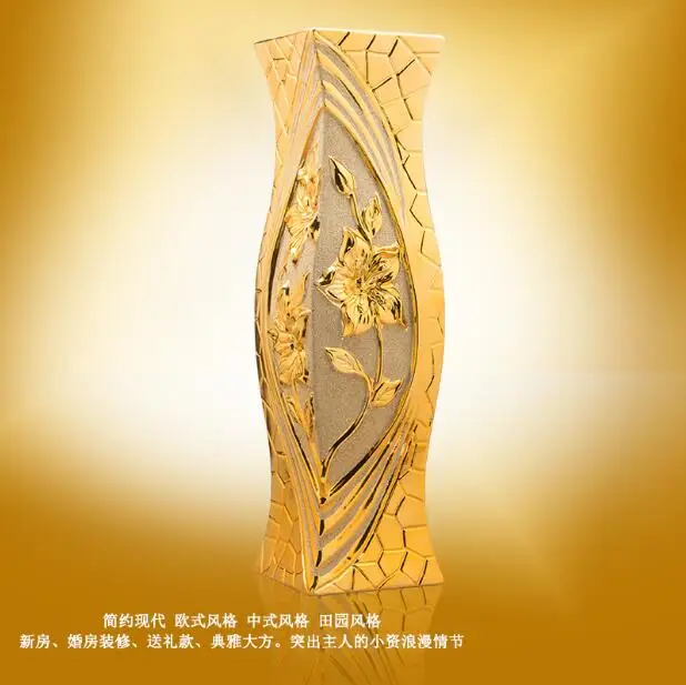 60cm floor ceramic vase gold living room decoration floor vase square simple modern European vase