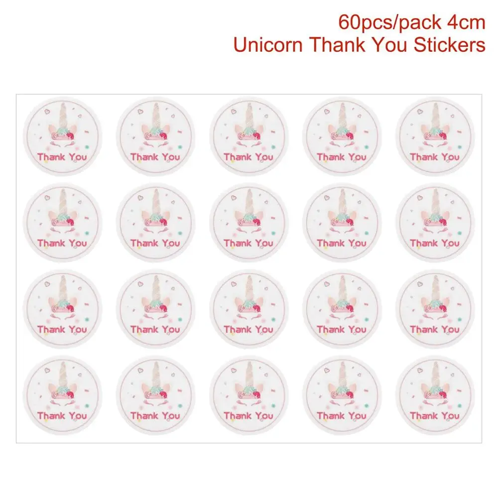 QIFU Единорог предметы для вечеринки, сувениры, Подарочные наклейки на бутылки, украшения для вечеринки в честь Дня Рождения, детский Декор единорог, декор единорога - Цвет: Thank you stickers