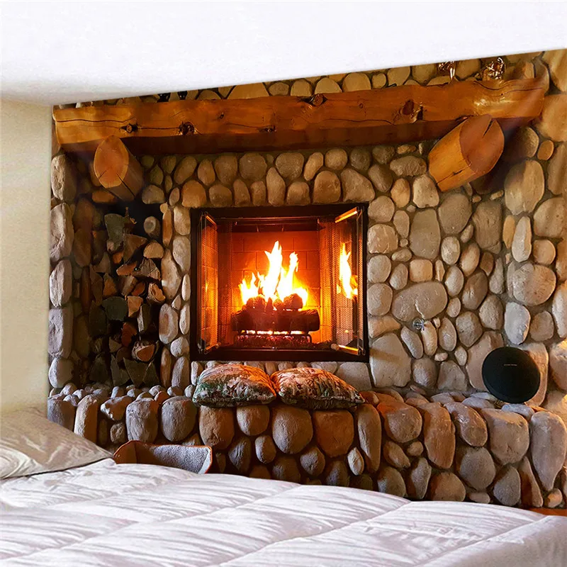 

Creative Cobblestone Fireplace Pattern Tapestry Vintage Livingroom Wall Decor Hanging Tapestry Yoga Mat Soft Bedroom Tapestry